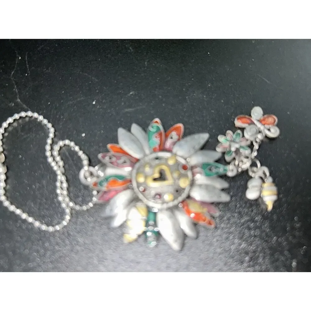 Vintage Steampunk Sunflower Keychain Bee Butterfly Charm See Through Heart Metal